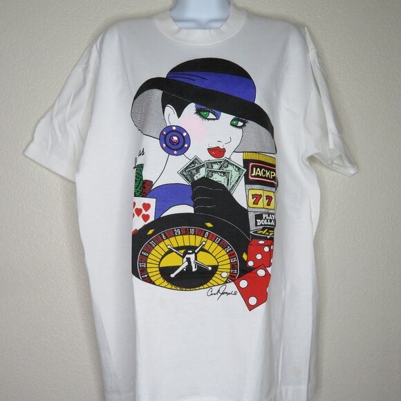 Vintage Dina Michaels Las Vegas Graphic White T-Shirt Carol Joseph Design Womens - Picture 11 of 16